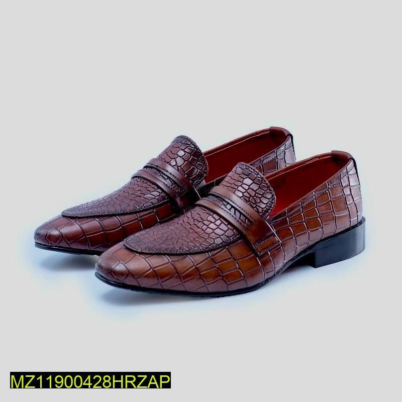 👞 Men's Premium Brown Croc Pattern Loafers - Formal Dress Shoes | Luxury Style