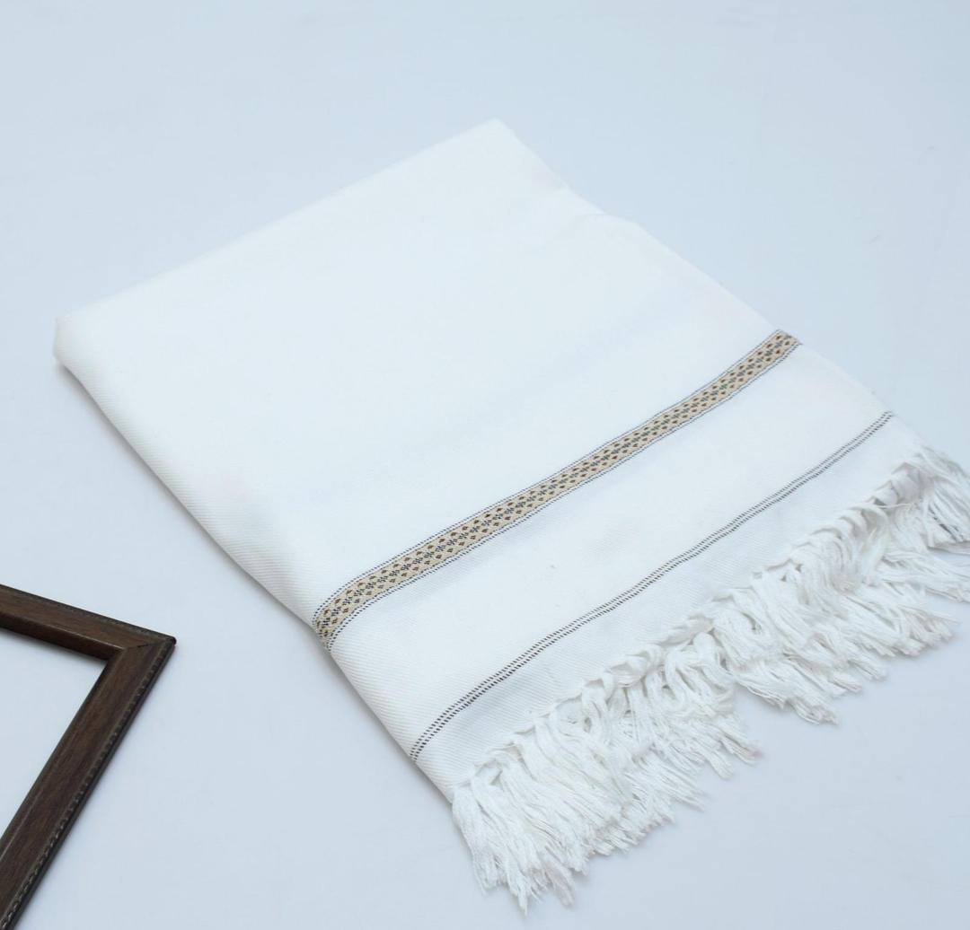 🧣 Men's Premium Embroidered Shawl - White Winter Collection ❄️