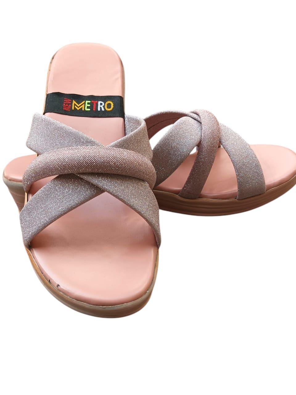 👡 Women's Metro Casual Flats - Pink & Silver Shimmer | Comfortable & Stylish