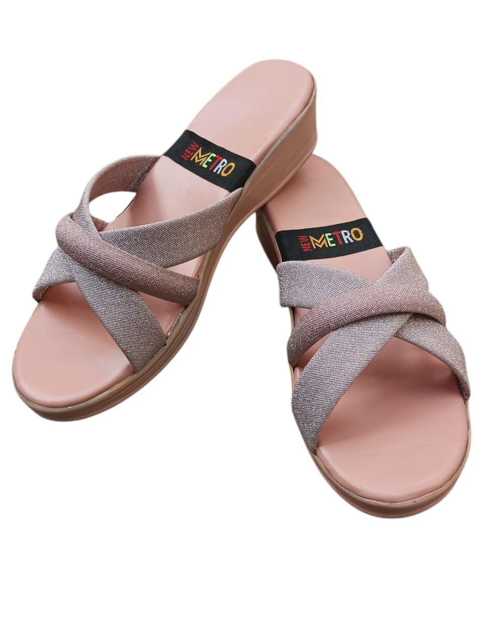 👡 Women's Metro Casual Flats - Pink & Silver Shimmer | Comfortable & Stylish