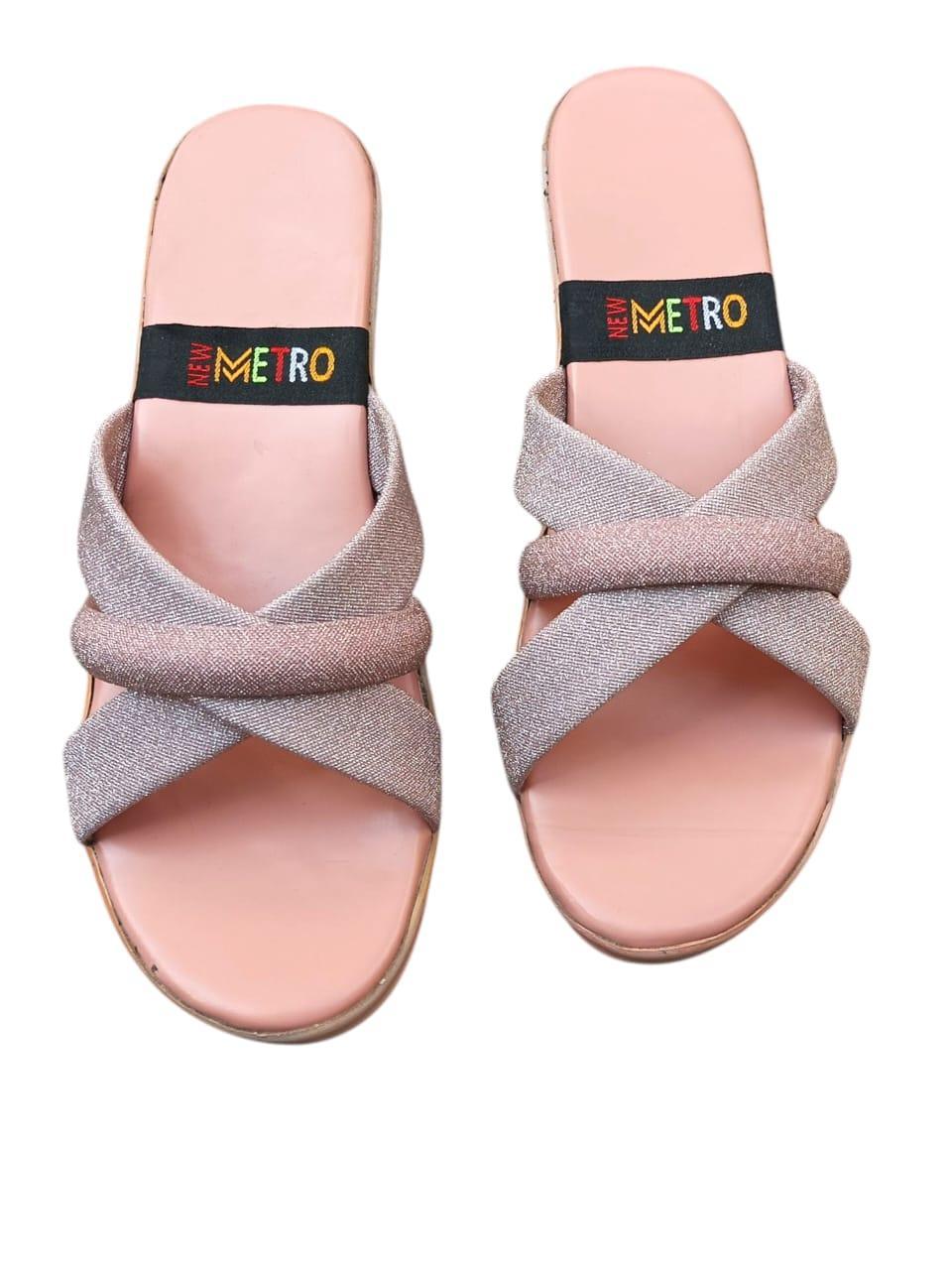 👡 Women's Metro Casual Flats - Pink & Silver Shimmer | Comfortable & Stylish