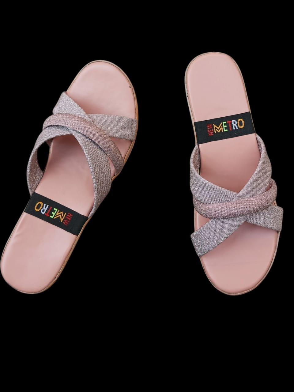 👡 Women's Metro Casual Flats - Pink & Silver Shimmer | Comfortable & Stylish