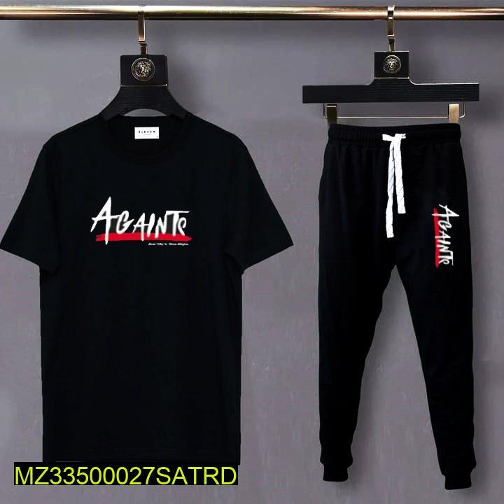 🔥 Men's AGAINST Printed Cotton Tracksuit - T-Shirt & Jogger Set | Casual Wear