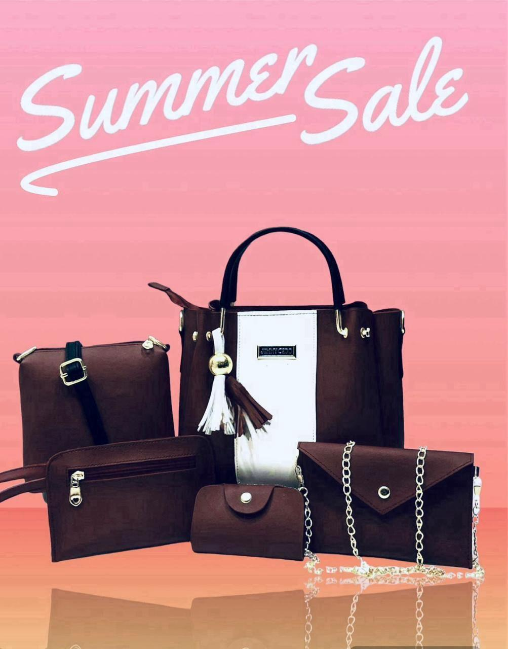 👜 Women's Brown Rexine Hand Bag Set - 5 Pieces ✨